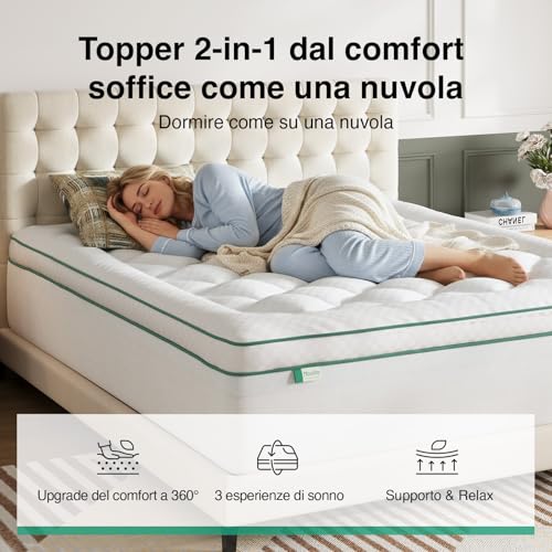 Novilla Double Mattress Topper 160 x 190 cm, 2-in-1 Memory Foam Gel Mattress Topper, Separable Design (Combined or Single Use), Soft Padded Layer + Foam, Washable Cover