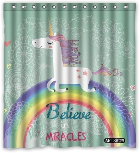 ARTSWOW Cute Unicorn With Rainbow Custom Waterproof Bathroom 100% Polyester Fabric Shower Curtain 60 x 72