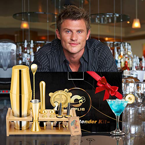 Barkeeper-Set, Boston Cocktail-Shaker aus Edelstahl, goldfarben, 13-teilig – Bild 8