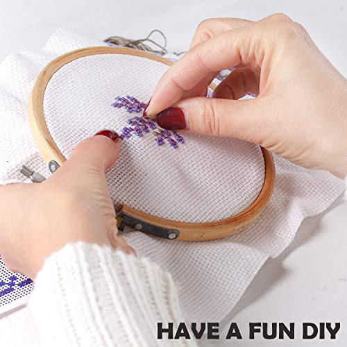 Cross Stitch Tool Embroidery Starter Kit Including 6 Pieces Bamboo Sewing Hoops, Retro Scissors, Thimbles, Cross Stitch Needle-Threading Tools and Embroidery Needles for Sewing Embroidery Supplies