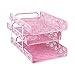 Crystallove Metal Hollow 3-Tier Document Tray Files Sorter Paper Holder Magazine Frame of Desk Accessories Office Supplies Organizer (Pink)
