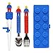Brick Figure Spoon, Fork, Training Chopsticks and Case set for Toddler Kid Children (Blue)