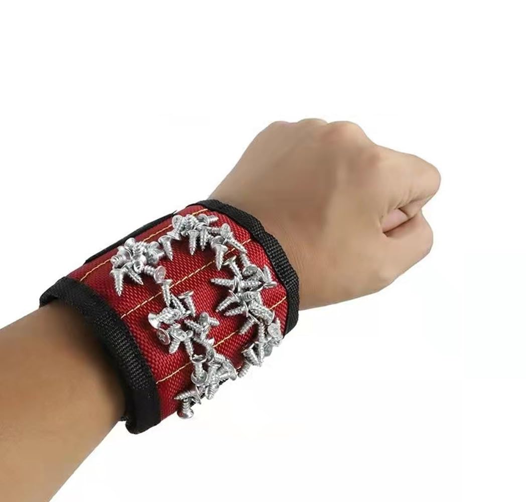 Magnetic Wristband Strap Strong Magnets for Screws Nails Drill Bits Tool Band Gift for Men Red