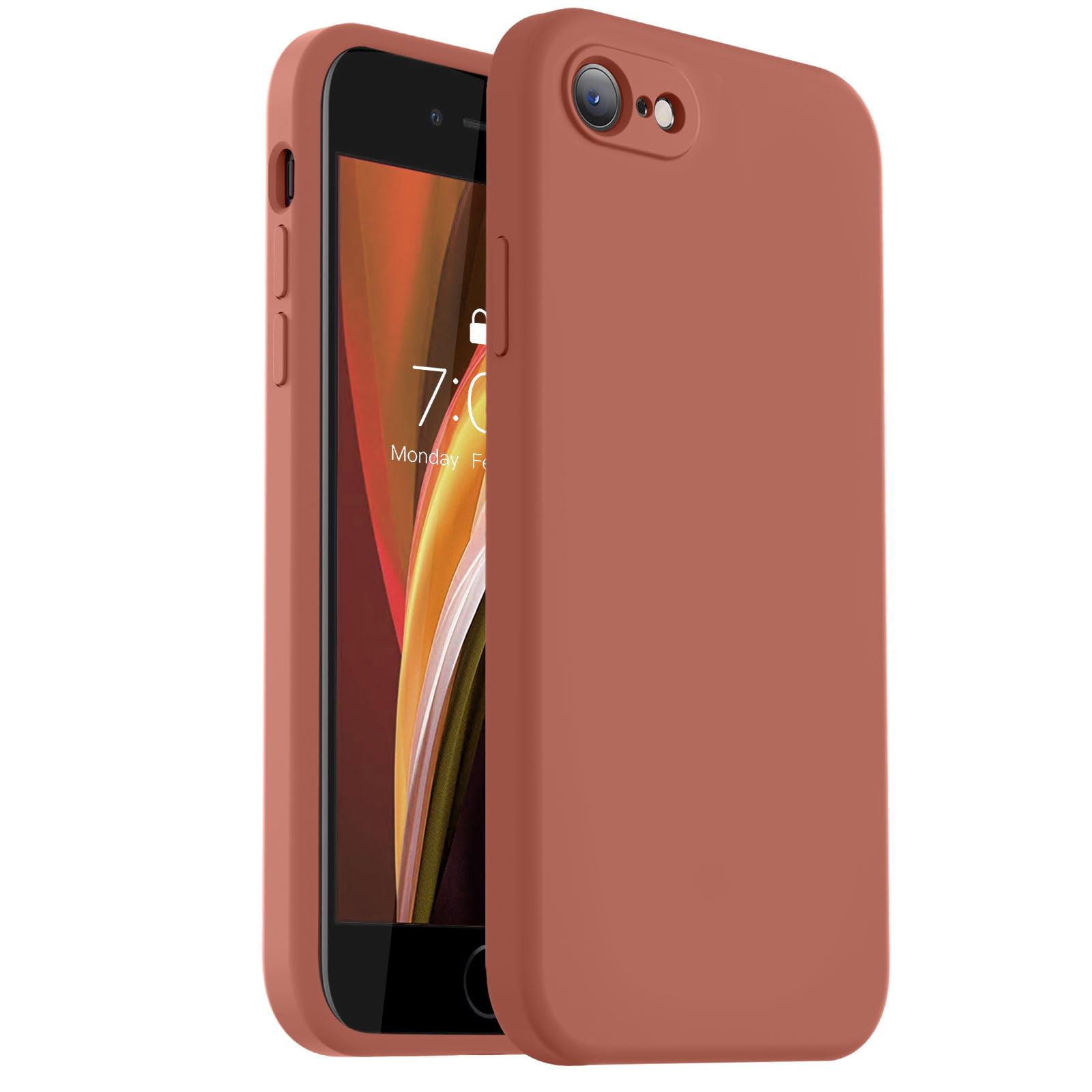 Photo 1 of Vooii for iPhone SE Case 2022/3rd/2020,iPhone 8/7 Case, Upgraded Liquid Silicone with [Flat Edges] [Camera Protection] [Soft Anti-Scratch Microfiber Lining] Phone Case for iPhone SE - Caramel