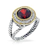Bling Jewelry Sterling Silver Round Simulated Garnet CZ Double Cable Ring