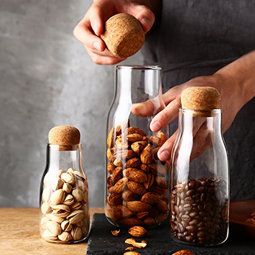 bouti1583 Drip-Free Glass Milk Tea Bottle with Cork Water Pitcher Nuts Seeds Herbs Storage with Stopper Lid