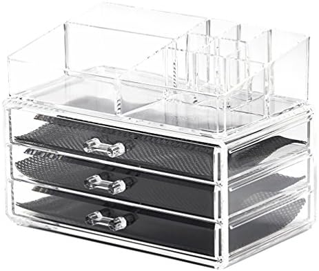 Xuzog Clear Acrylic Cosmetic &amp; Jewelry 2-Piece Storage Organizer (1 Top + 3 Drawers)