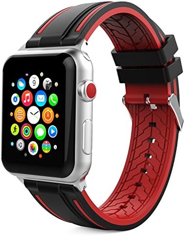 Apple Watch Band - 42mm Soft Silicone Replacement Band for Apple Watch Series 2, Series 1, Sport, Edition (Black+Red)