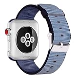 INTENY Woven Nylon Fabric Wrist Strap Replacement Band with Classic Square Stainless Steel Buckle Compatible for Apple iWatch Series 1/2/3,Sport & Edition,38mm, Navy Tahoeblue