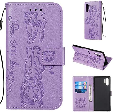 Lotuslnn Samsung Galaxy Note 10+ Plus Wallet Case, Leather Embossed cat and tiger Case,Phone Flip Book Cover Viewing Stand Card Holder forSamsung Galaxy Note 10+ Plus,Purple