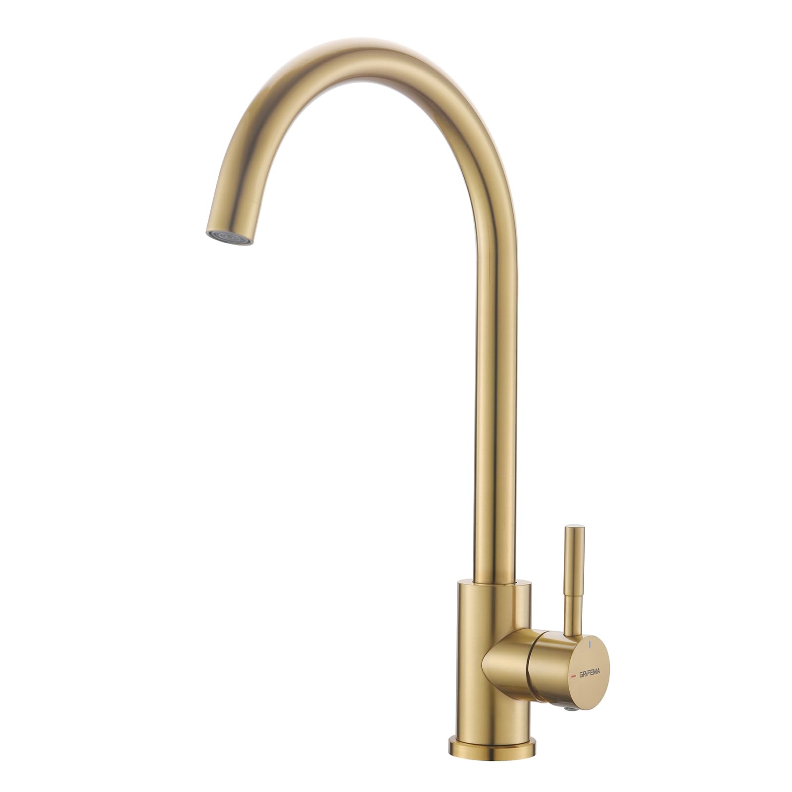 GRIFEMA G4008Y Golden Kitchen Tap with 360 Degree Flexible Spout High Arc Faucet, Stainless Steel Hot and Cold Mixer Tap with 3/8 Inch Hoses