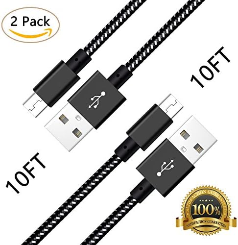 Micro USB Cable,2Pack 10FT Long Nylon Braided High Speed 2.0 USB to Micro USB Charging Cables Android Charger Cord for Samsung Galaxy S7 Edge/S6/S5/S4,Note 5/4/3,HTC,LG,Tablet and More(Black White)
