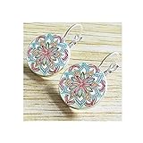 ERAWAN Vintage Retro Women Glass Round Flower Ear Stud Pierced Earrings Fashion Jewelry EW sakcharn (Silver)