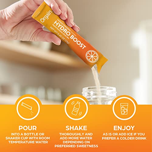 ORGAIN ORGANIC HYDRATION PACKETS, ELECTROLYTES POWDER – ORANGE TANGERINE HYDRO BOOST WITH SUPERFOODS, VEGAN, GLUTEN-FREE, NO SOY INGREDIENTS, NON-GMO, LESS SUGAR THAN SPORTS DRINKS, 8 COUNT