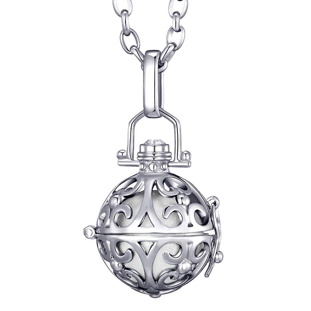 Morella Women Necklace Stainless Steel 70 cm 27,5" with Ornament Pendant with Sound Ball White Ø 16 mm 0,63" in a Velvet Jewelry Bag