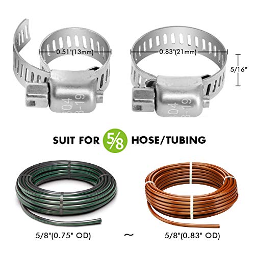 HIRALIY 20 Pcs Drip Irrigation Tubing Hose Clamps 5/8 Inch 304
