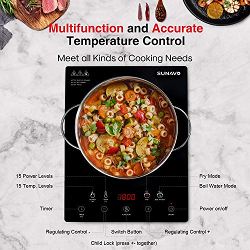 SUNAVO Portable Induction Cooktop, 1800W Sensor Touch Multifunction Induction Burner, 15 Temperature Power Setting CB-I11A