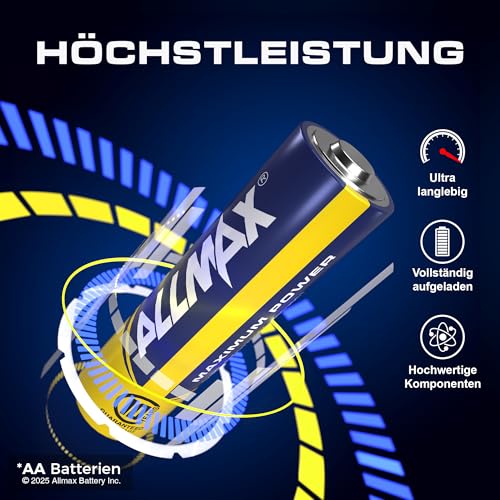 Allmax AA Mignon (LR6) Maximum Power Alkaline Doppel-A-Batterien (100 Stück) – Ultra-Langlebigkeit, auslaufsicheres Design, 10 Jahre Haltbarkeit, maximale Leistung (1,5 V) thumbnail 2