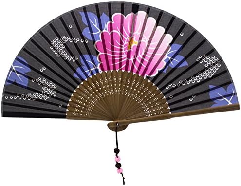 Newstarfactory Japanese Style Silk Bamboo Fans with Exclusive Gift (Big Flower)