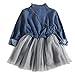 ExlinAlesha Girl Dress One Piece Tulle Tutu Princess Dress Long Sleeve Shirt Dress(Dark Blue,7T)