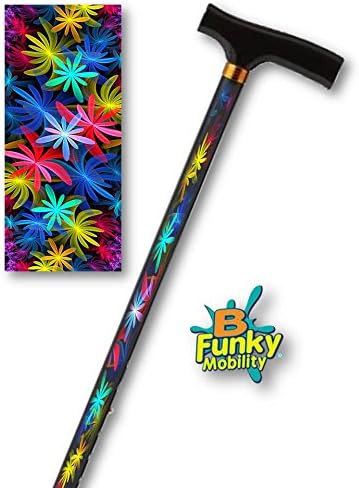Adjustable Stylish T Handle Aluminum Walking Cane Self Adjusting Tropical Floral