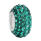 BoRuo Charms 925 Sterling Silver Czech Crystal Emerald Glass Ball Beads Spacers May Birthstone Solid Core Charm Fit All Bracelets.
