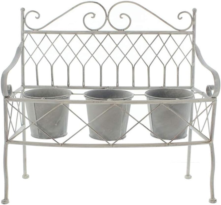 JTWJ American Country Wrought Iron Green Plant Fleshy Flower Bucket Flower Stand Decorative Flower Pot Chair Frame/Balcony/Outdoor/Courtyard, Gray, Size -58 * 22 * โโ54cm