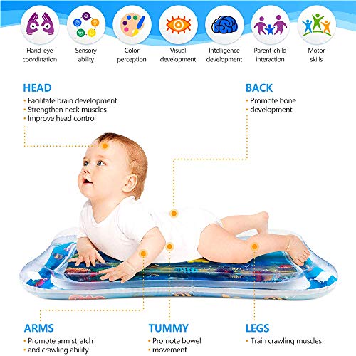 image for JUEQI Tummy Time Water Mat, Perfect Inflatable Water Play Mat for Infa