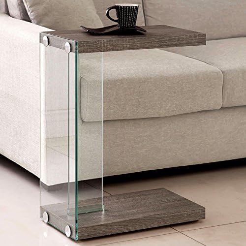 A Line Furniture Modern Weathered Grey Sleek Design Snack Accent Table with Tempered Glass Base