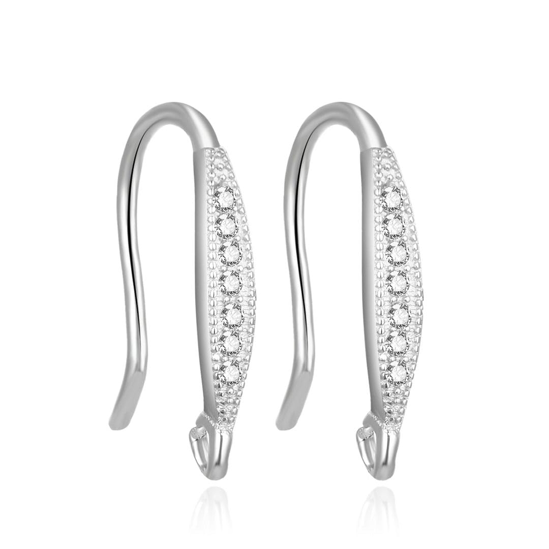 4pcs Adabele Authentic 925 Sterling Silver Fancy French Earring Hook Dangle 7 Cubic Zirconia CZ Diamond Ear Wire Tarnish Resistant for DIY Earrings Jewelry Making SS465