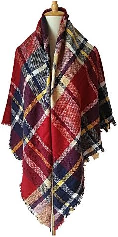 Fashion Women's Winter Long Shawl Colorful Plaid Warm Blanket Scarf Wrap Shawl (Red)
