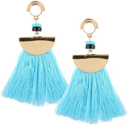 DEFUMU Bohemia Ethnic Tassels Dangle Stud Earrings Eardrop Jewellery for Elegant Women's Girls (Blue)