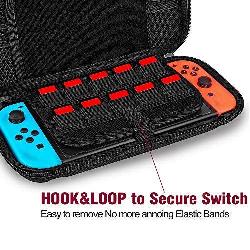Aukor Carrying Case for Nintendo Switch with 20 Games Cartridge Holders, Protective Hard Shell Travel Carrying Case Pouch for Nintendo Switch Console Accessories, Black