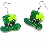 St. Patrick's Day Earrings Acrylic Irish Shamrock Dangle Earrings Green Clover Drop Earrings for Women St Patty's Jewelry Gift