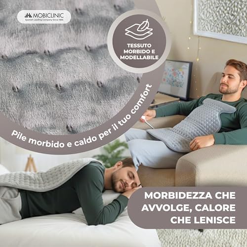®, Termoforo elettrico, Cuscino termico per collo e spalle, Basso consumo, 3 livelli di calore, Spegnimento automatico, Zona lombare cervicale, Lavabile, 62x43