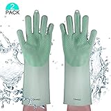 Dhwazz Magic Saksak Silicone Dishwashing Gloves, Reusable Scrubber Dish Brush Heat Resistant Kitchen Tool for Cleaning, Pet Hair Care, Dish Washing, Washing The Car (Green)