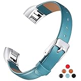 Konikit Fitbit Alta HR and Alta Bands Leather Accessory, Adjustable Replacement Wristband with Metal Connectors for Fitness Band, Blue