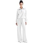 SUUKSESS Women 2 Piece Lounge Matching Set Wide Leg Sweatpant Half Zip Sweatshirt