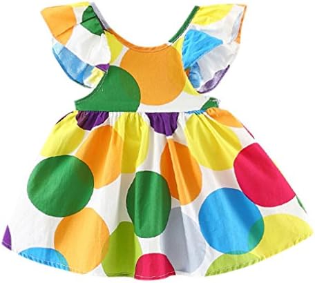 Srogem Baby Clothes Summer Toddler Baby Kids Girls Dresses, Fashion Flower Print Patchwork Ruffle Sleeve Irregular Hem Party Princess Sundress Skirt (Size for 18 Months, Multicolor)