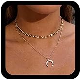 Jugielu Punk Layered Moon Choker Necklace Gold Crescent Moon Necklace Celestial Moon Pendent Necklace Ox Horn Necklace Figaro Chain Collar Necklace Jewelry for Women