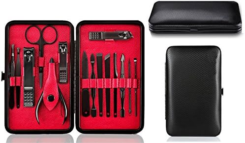 FOCUSAIRY Stainless Steel Nail Clipper Set of 15pcs Travel Grooming Kit Nail Beauty Care Tools Professional Personal Nail Manicure Set Pedicure with Luxurious Case
