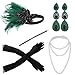 1920s Accessories Headband Necklace Gloves Cigarette Holder Flapper Costume Accessories Set for Women(1f)