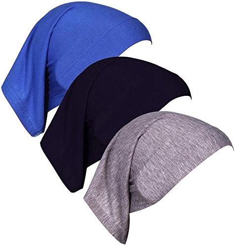 RRiody Women's Head Scarf Soft Mercerized Cotton Hijab Beanie Sleep Turban Hat Headwear for Cancer Patients (Blue / Black /Grey)