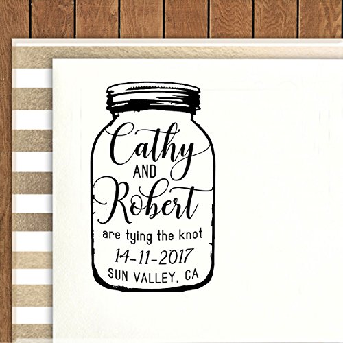 Personalized Wedding Invitation Save The Date Stamp Self Inking Mason Jar Rubber Stamp