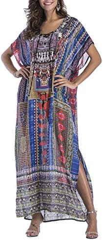 RBwinner Women's Soft African Print Beach Cover up Ethnic Dashiki Print Kaftan Bathing Suit Maxi Dress