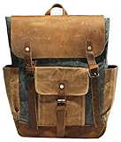 Vintage Waterproof Waxed Canvas Leather laptop computer Backpack College School Bookbag Travel Rucksack 15.6'' -Lake green