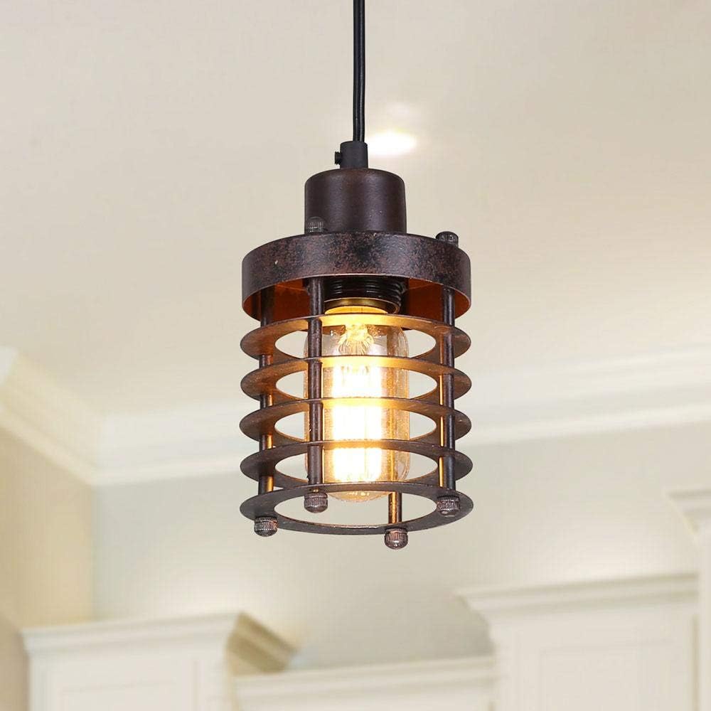 LNC A02534 Pendant Lighting for Kitchen Island Farmhouse Barn Warehouse Mini Cage Ceiling Lamp with Brown Rust, A02534 - - 