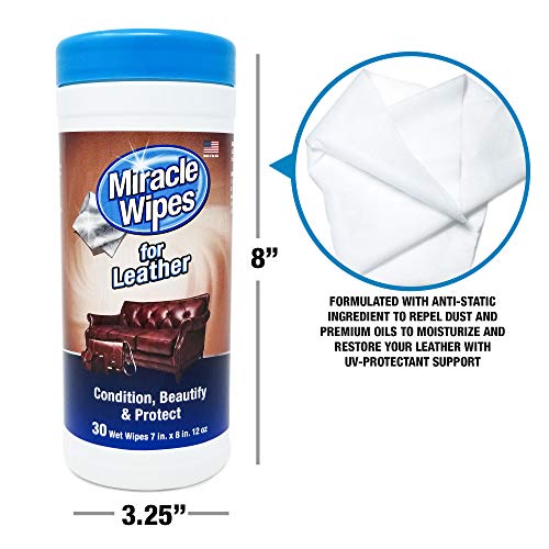 MiracleWipes for Leather Cleaning & Conditioning - Vehicle, Furniture, Shoes, Jacket, Interior, Upholstery - Clean, Protect, Moisturize - UV Protection, Help Prevent Fading - 2 Pack (30 Count)