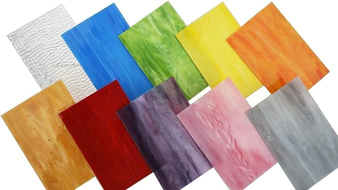CHICSHIS 10 Mixed Color Stained Glass Sheets, 4x6 Inch Rectangular Glass Sheets for DIY Mosaic Crafts and Home Décor