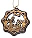 Two Layers Mahogany with Olive Wood Holy Family Nativity Scene Ornament Gift Carved by Laser - Olive Wood (6 cm or 2.4 inch with Certificate) and Gold String